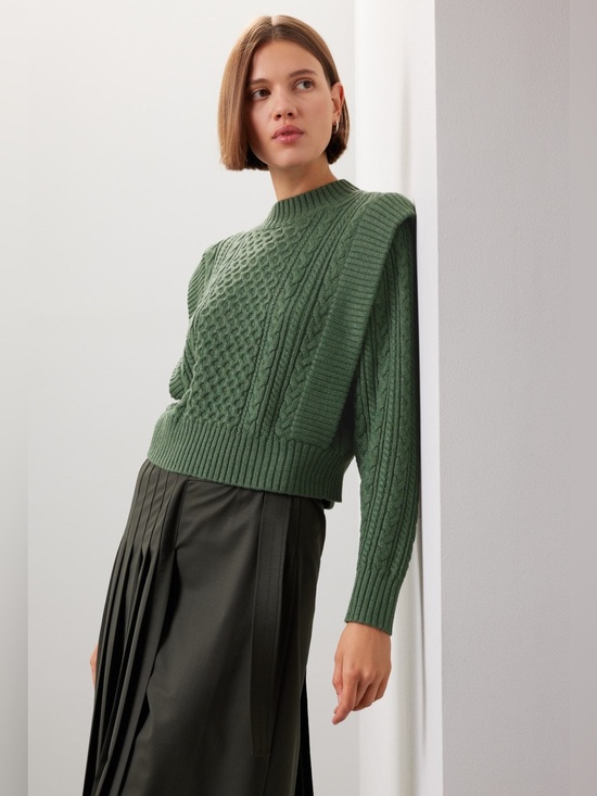 Peter Som Sweaters - Green Cable Knit Sweater - Classic Women's Crewneck